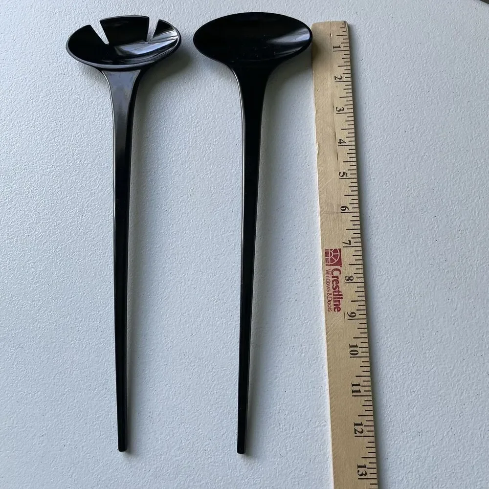 Ikea Vintage Salad Tongs Fork & Spoon Utensils Set Black Plastic 12.5
